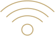 A digital icon of a Wi-Fi signal with curved lines radiating outward from a central point.